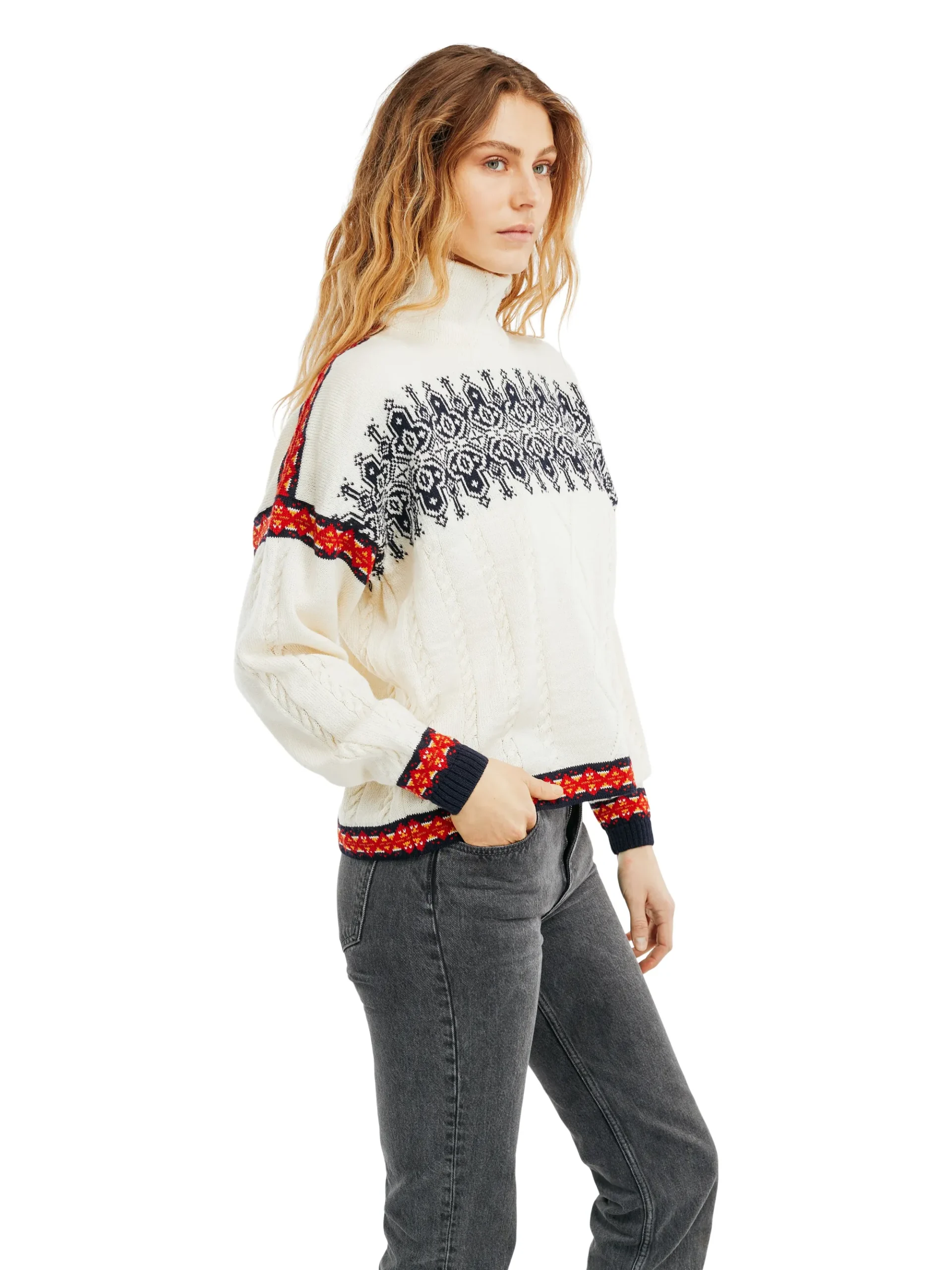 Dale of Norway Høy Hals-Aspoy Ullgenser Dame Offwhite Rod Navy