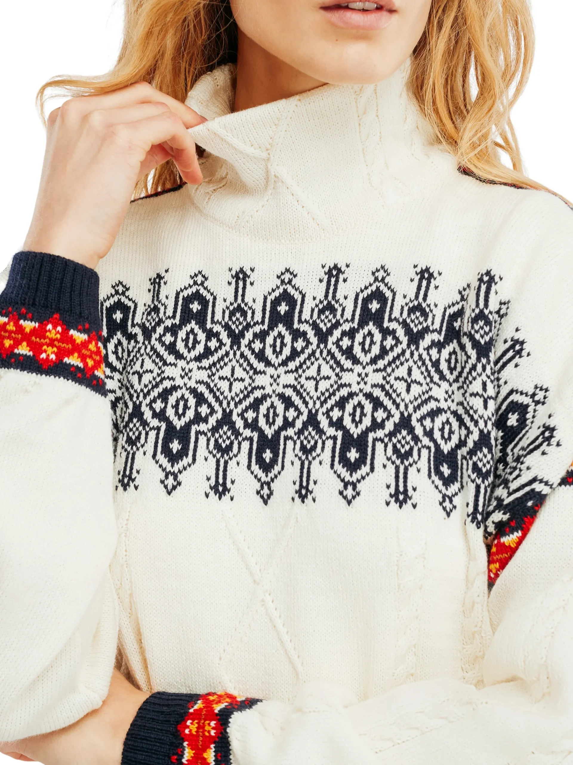 Dale of Norway Høy Hals-Aspoy Ullgenser Dame Offwhite Rod Navy