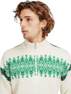 Dale of Norway Half-Zip-Aspoy Ullgenser Herre Offwhite/Gronn