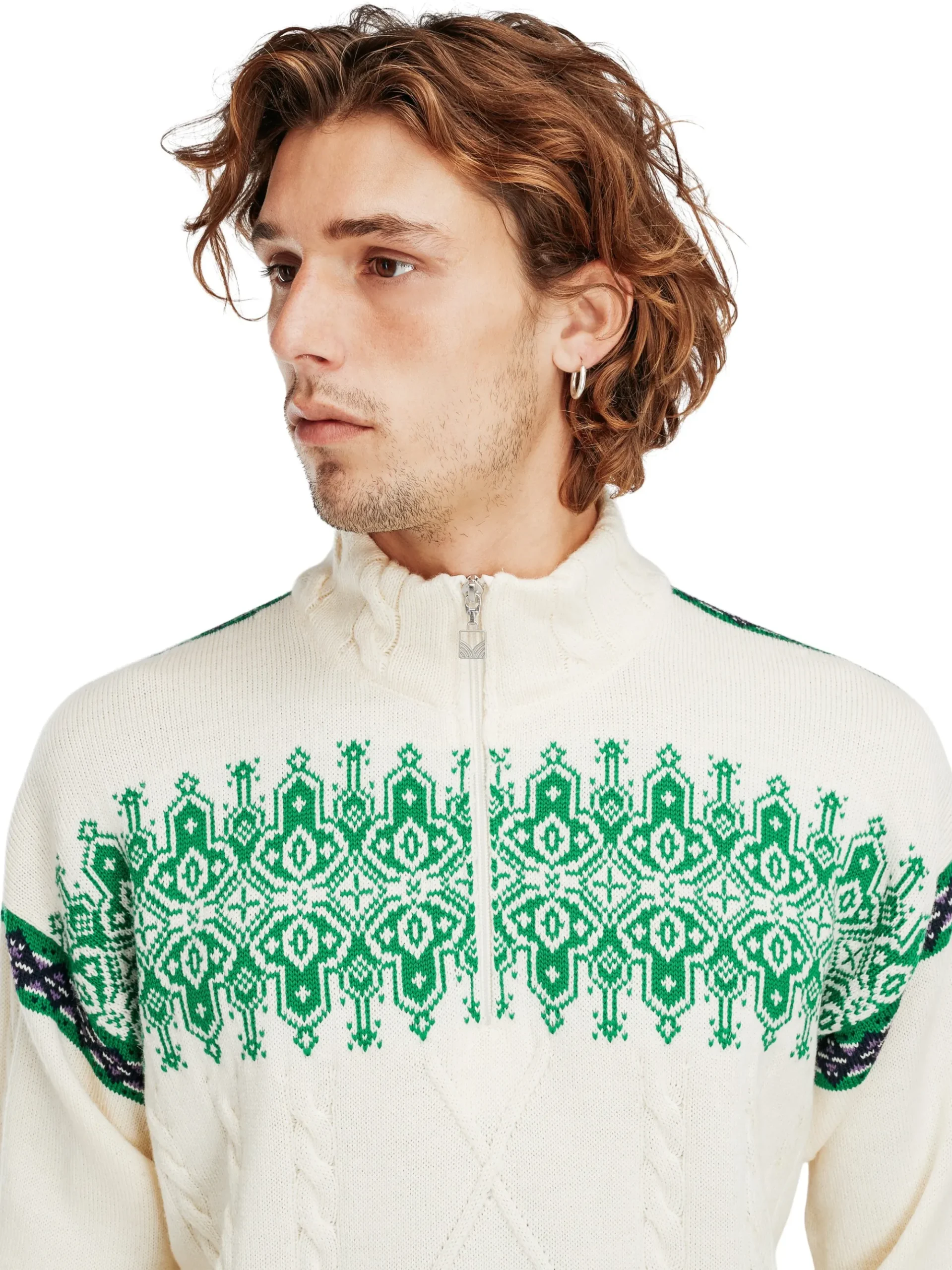 Dale of Norway Half-Zip-Aspoy Ullgenser Herre Offwhite/Gronn