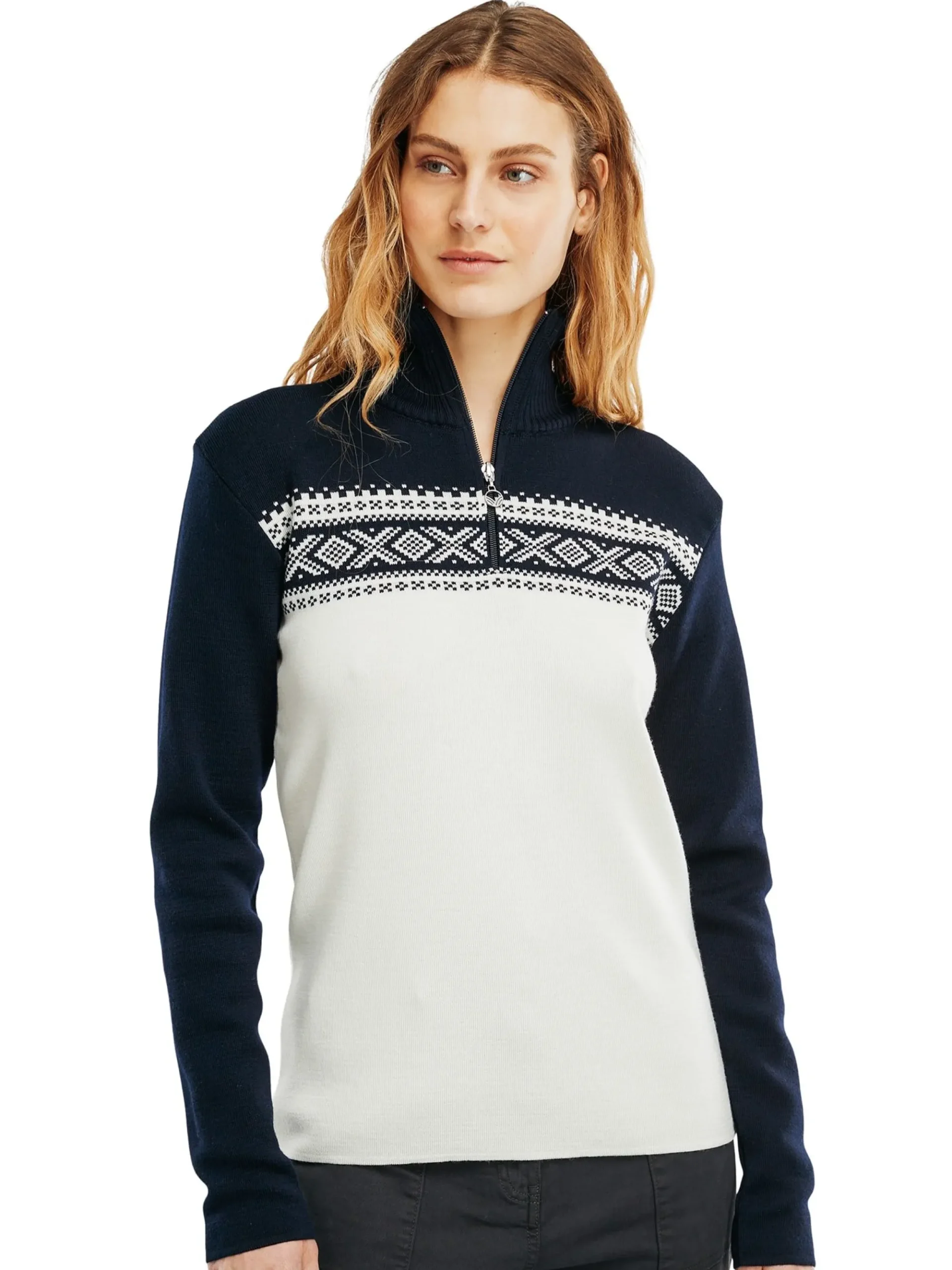 Dale of Norway Half-Zip-Dalestolen Merino Ullgenser Dame Offwhite/Navy