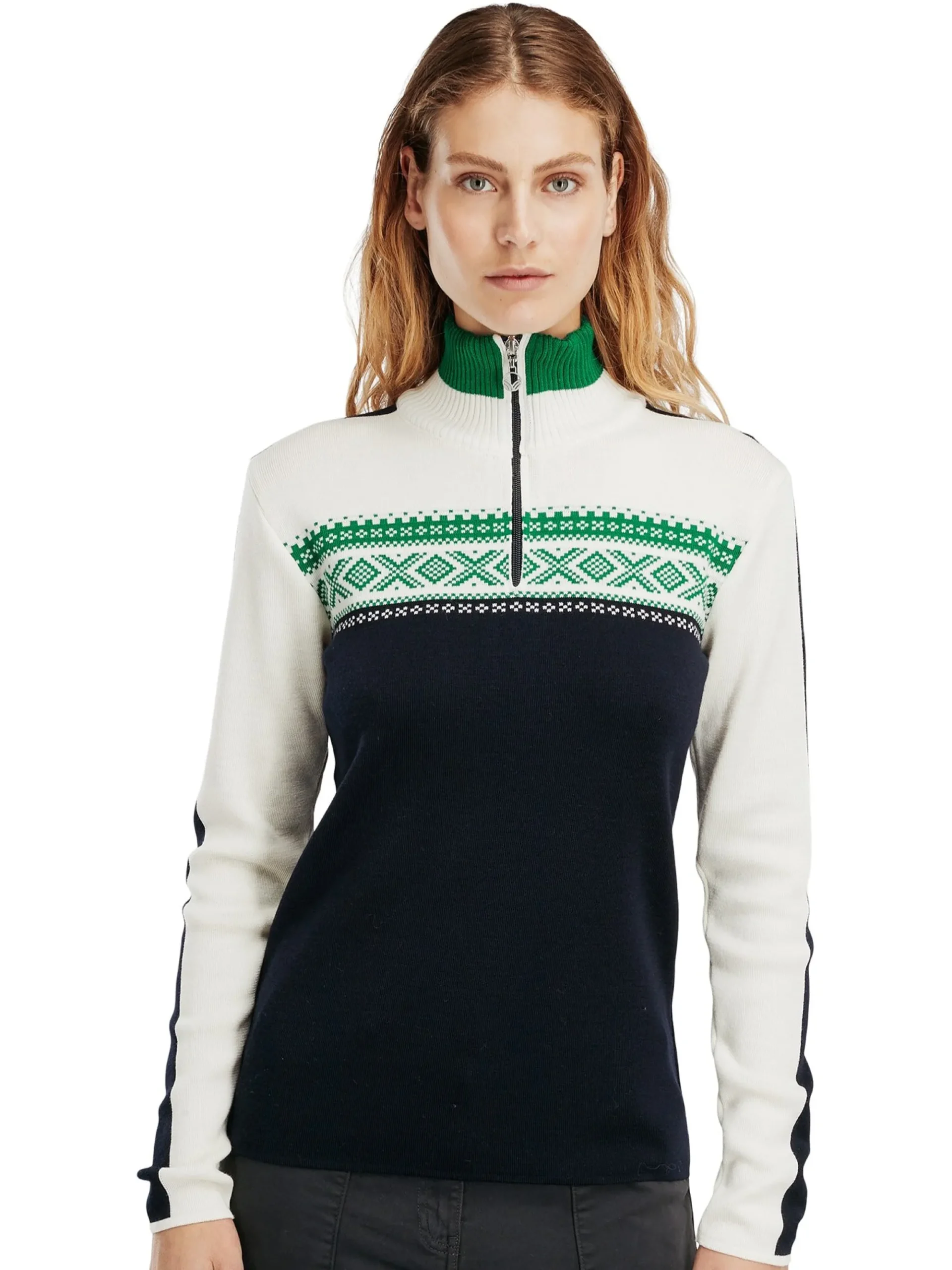 Dale of Norway Half-Zip-Dystingen Merino Ullgenser Dame Mork Bla / Lys Gronn