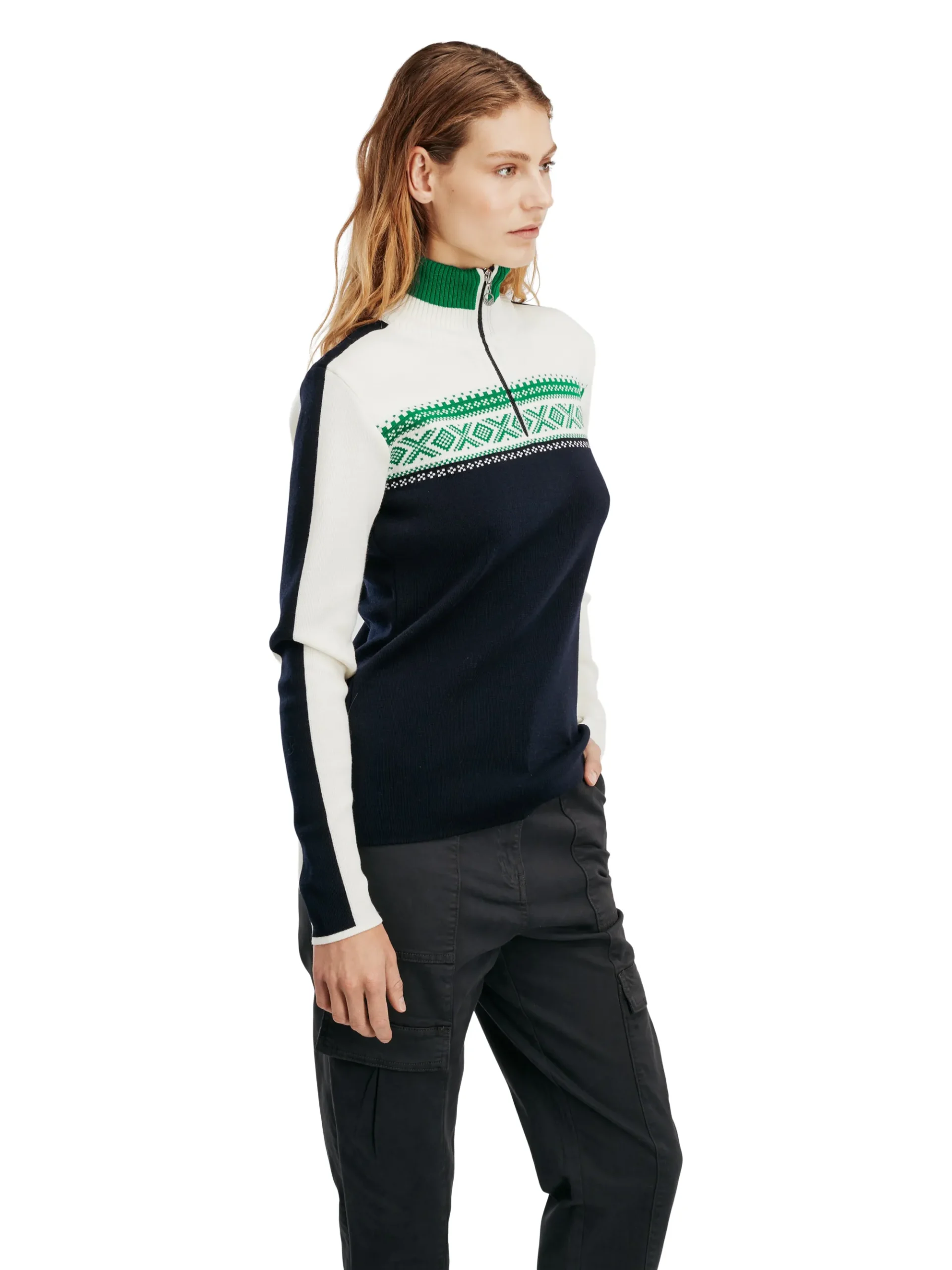Dale of Norway Half-Zip-Dystingen Merino Ullgenser Dame Mork Bla / Lys Gronn