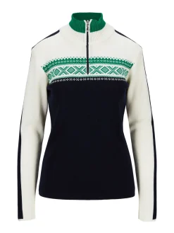 Dale of Norway Half-Zip-Dystingen Merino Ullgenser Dame Mork Bla / Lys Gronn