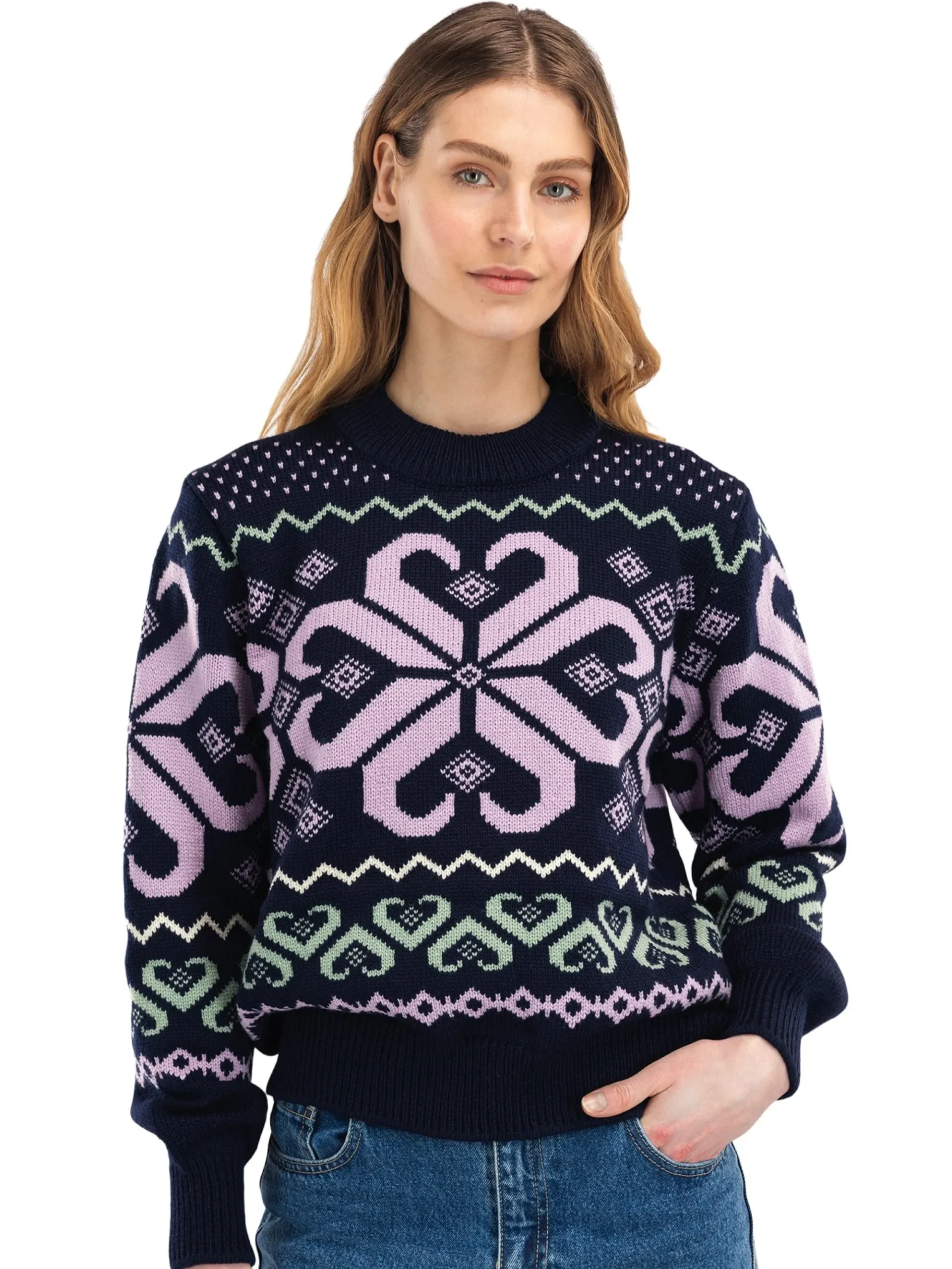 Dale of Norway Rund Hals-Falkeberg Ullgenser Dame Mork Bla / Lavender