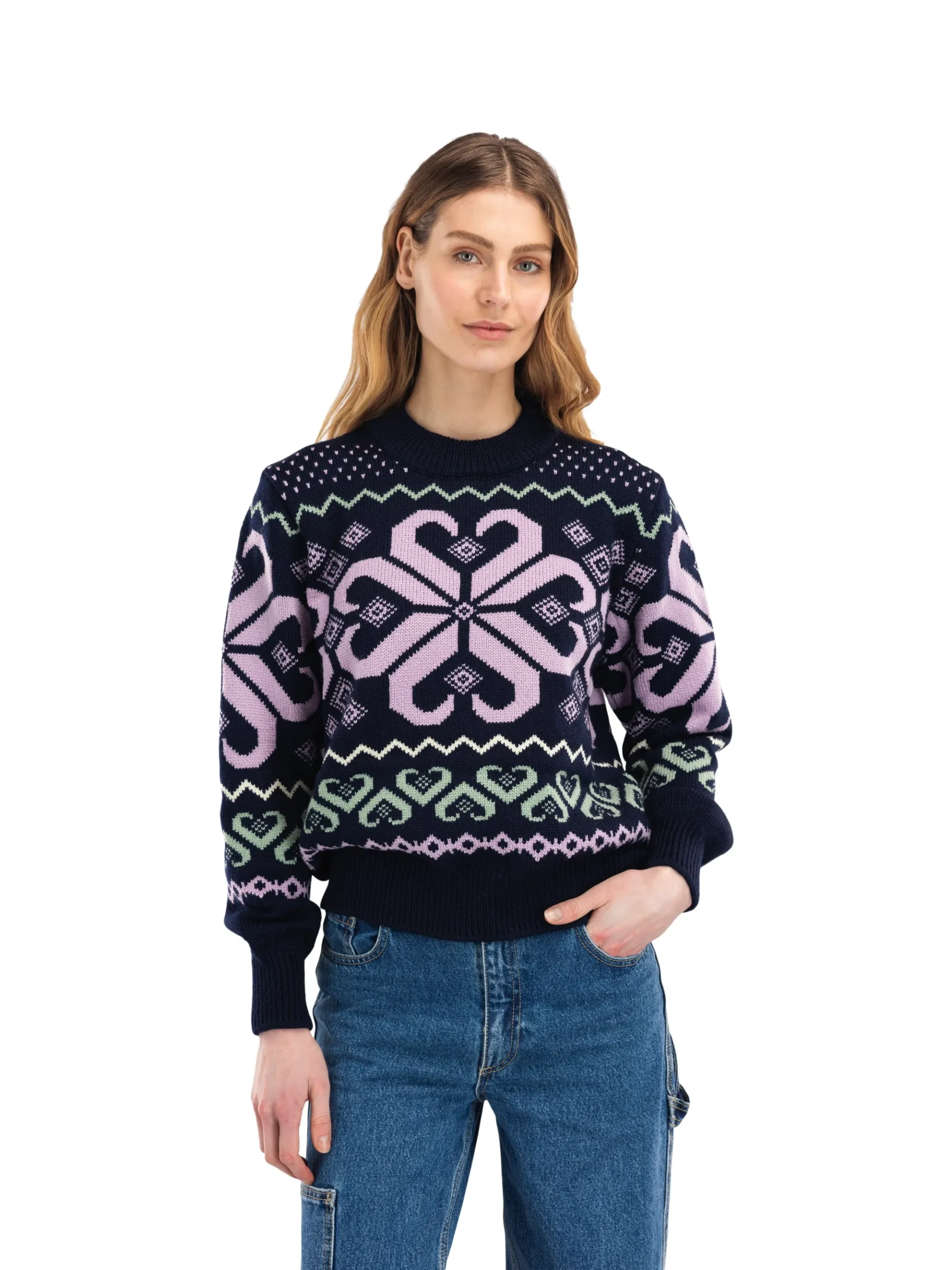 Dale of Norway Rund Hals-Falkeberg Ullgenser Dame Mork Bla / Lavender