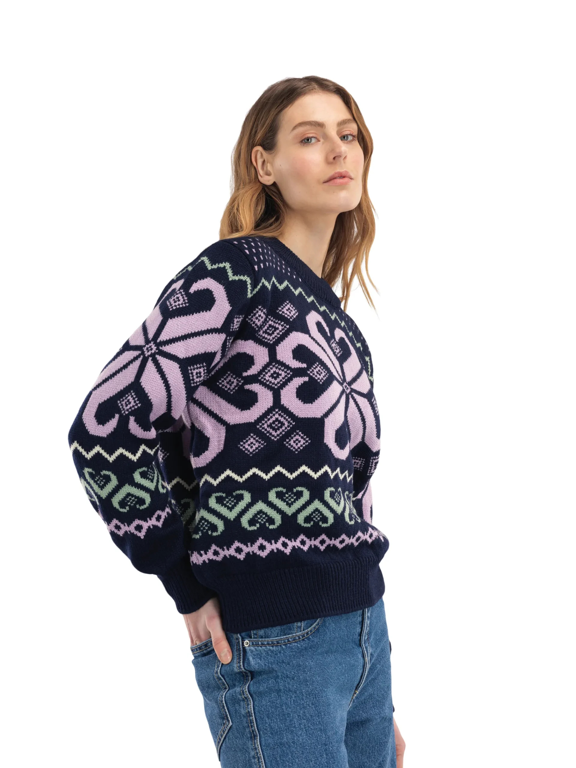 Dale of Norway Rund Hals-Falkeberg Ullgenser Dame Mork Bla / Lavender