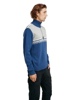 Dale of Norway Half-Zip-Lahti Ullgenser Indigo - Lys Gra - Offwhite