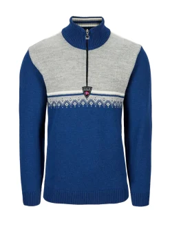 Dale of Norway Half-Zip-Lahti Ullgenser Indigo - Lys Gra - Offwhite