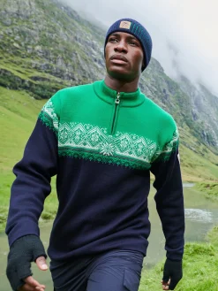 Dale of Norway Half-Zip-Moritz Ullgenser Mork Bla / Lys Gronn