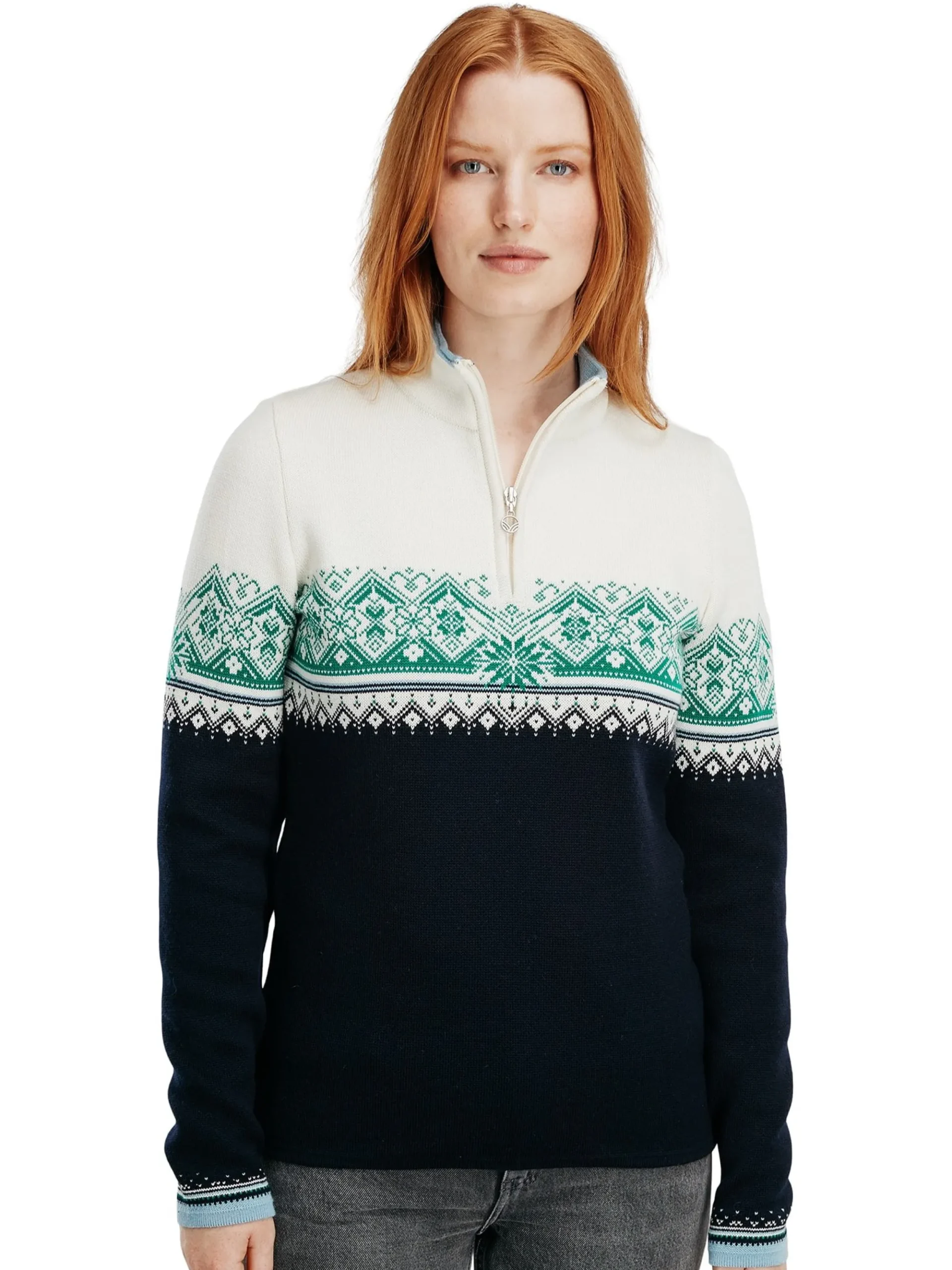 Dale of Norway Half-Zip-Moritz Ullgenser - Merino Mork Bla - Lys Gronn