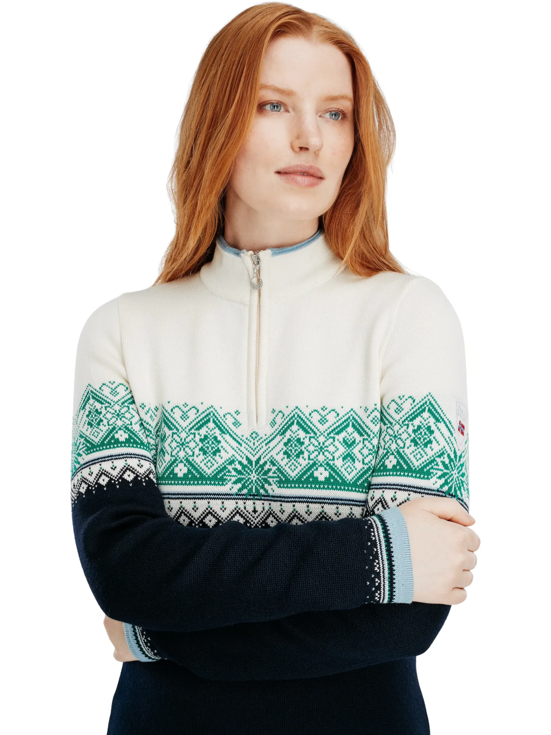 Dale of Norway Half-Zip-Moritz Ullgenser - Merino Mork Bla - Lys Gronn