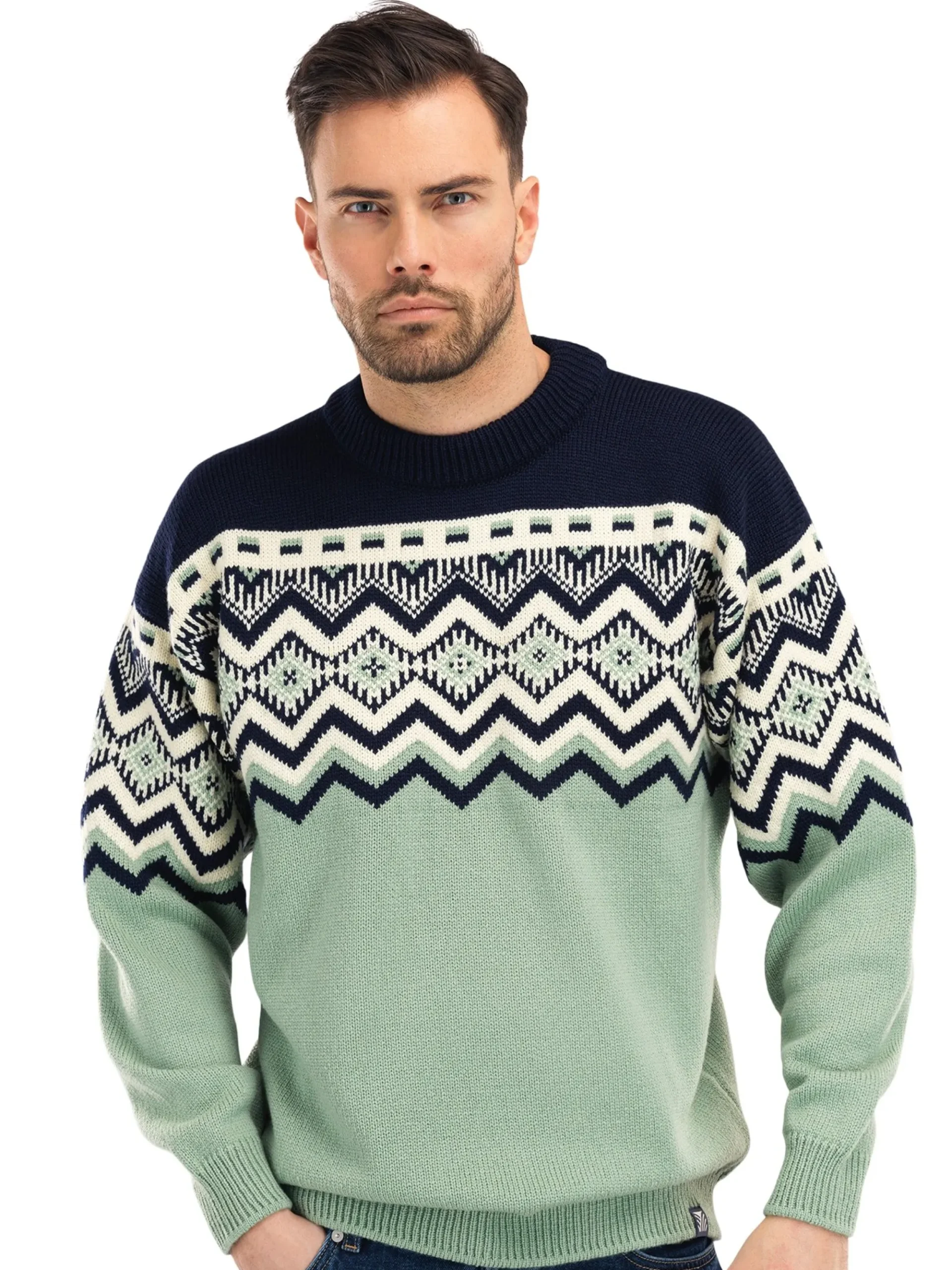 Dale of Norway Rund Hals-Randaberg Ullgenser Herre - Merino Lys Gronn