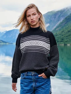 Dale of Norway Høy Hals-Valloy Ullgenser Dame Sort Offwhite