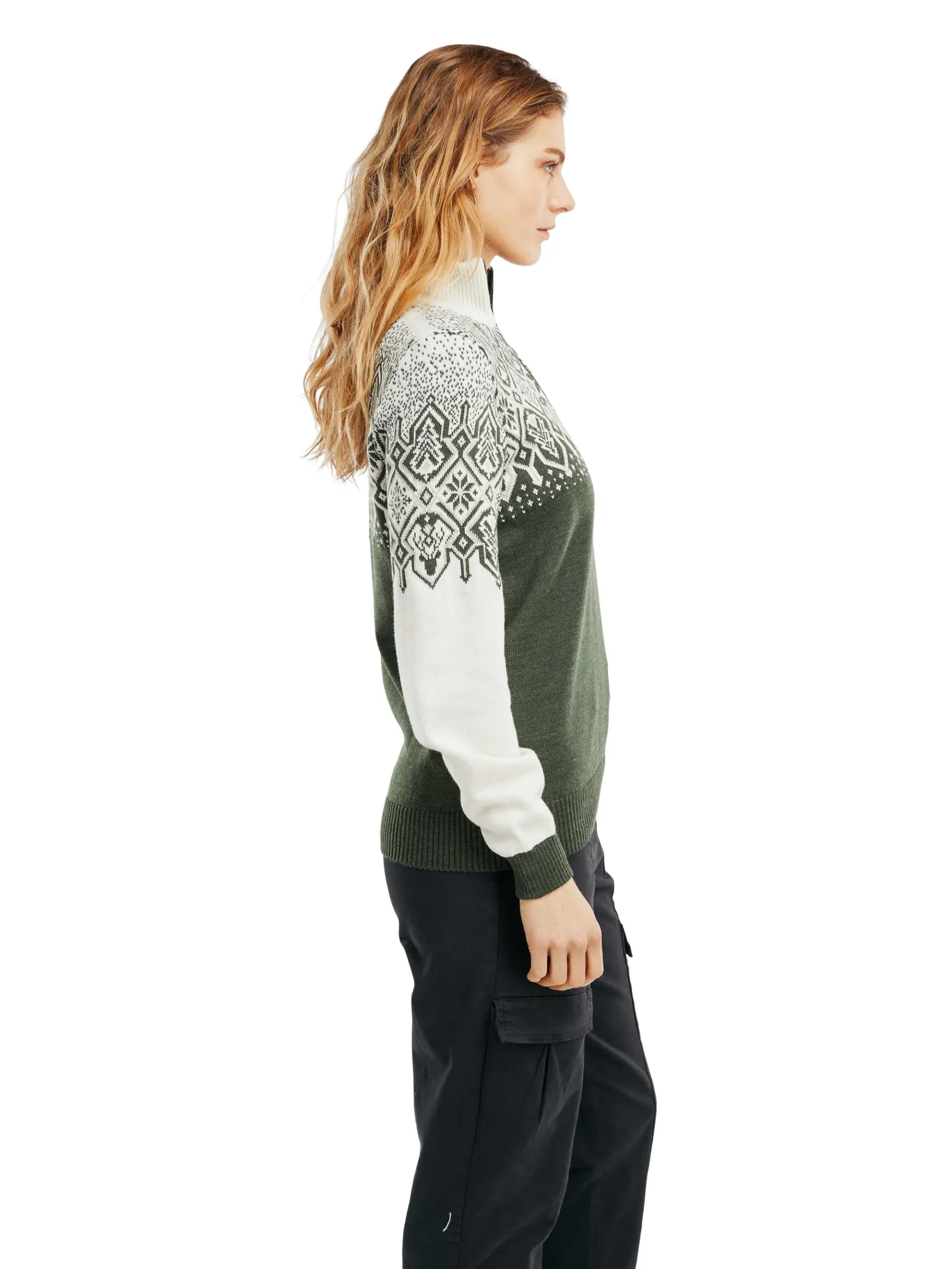 Dale of Norway Half-Zip-Winterland Merino Ullgenser Dame Mork Gronn